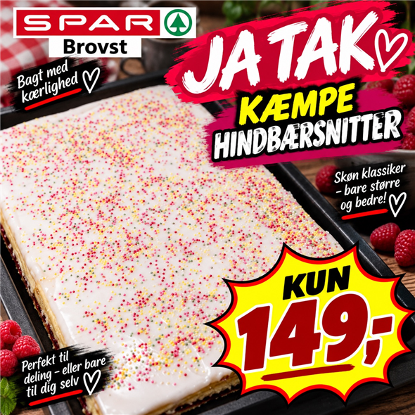 Kæmpe hindbærsnitter: AFHENTNING TORSDAG